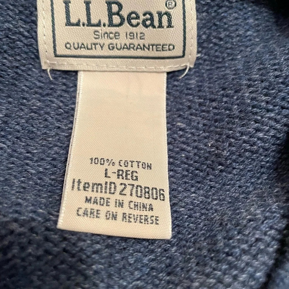 LL Bean 100% Cotton V Neck Pullover Sweater Blue Mens Large Preppy Casual Cozy - Picture 3 of 5